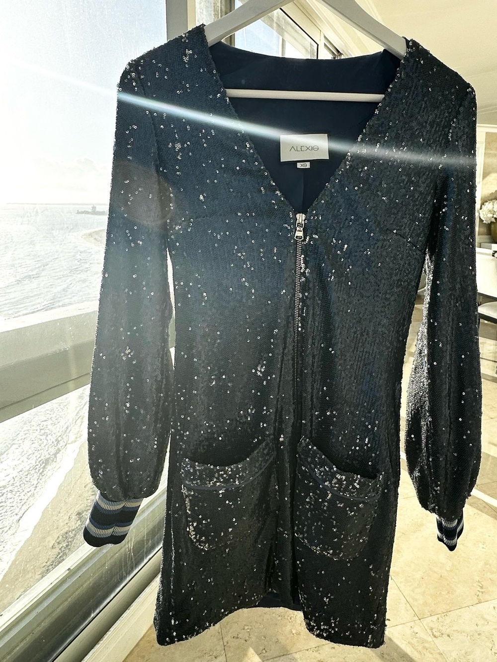 Alexis Black Sequin Long-Sleeve Zip Dress